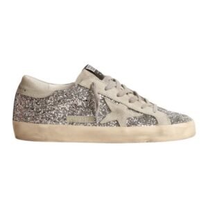 Golden Goose Women’s Super-Star In Silver Glitter With Ice-Gray Suede Star